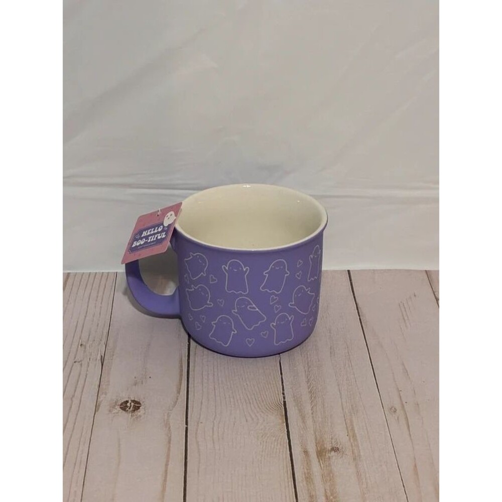 Purple Ghost soft touch Mug with Hearts Sunday Morning